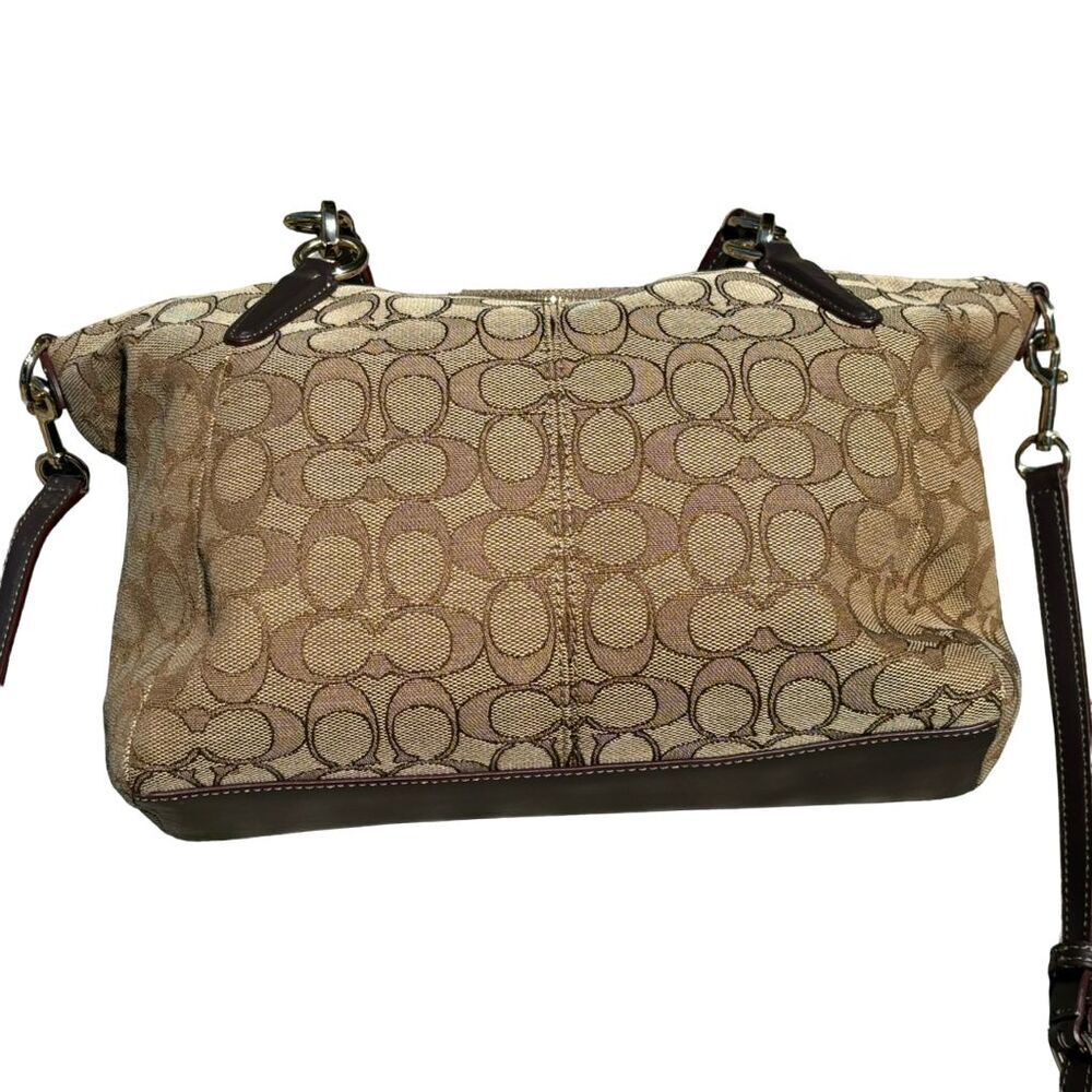 COACH Signature Jacquard Fabric Leather Tote Bag Beige/Brown Large - Picture 4 of 16